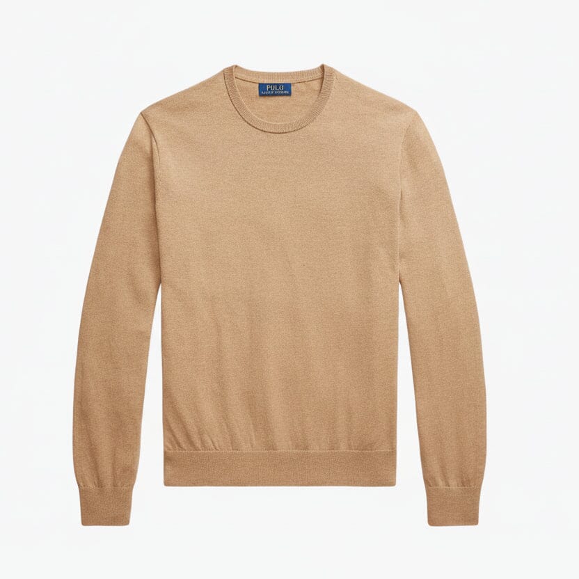 Baumwoll-Kaschmir-Pullover mit Rundhalsausschnitt Feingewand Karamell S 