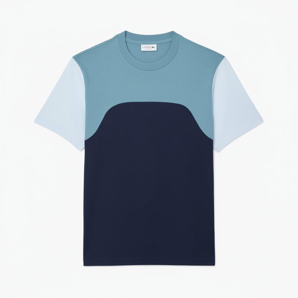 Baumwolljersey-Farbblock-T-Shirt Feingewand Marineblau / Blau / Hellblau S 