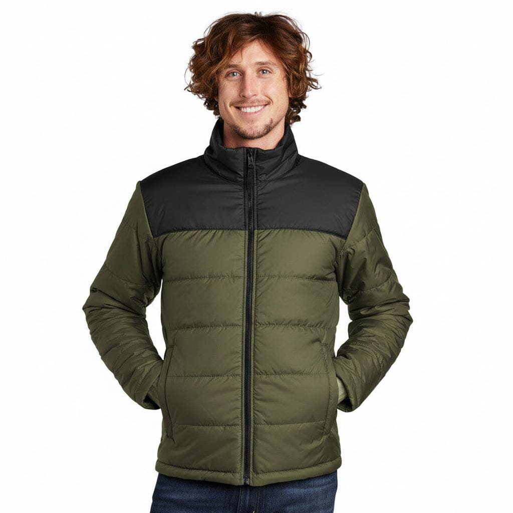 Brustlogo Alltags-Isolierjacke Feingewand Gebranntes Olivgrün S 