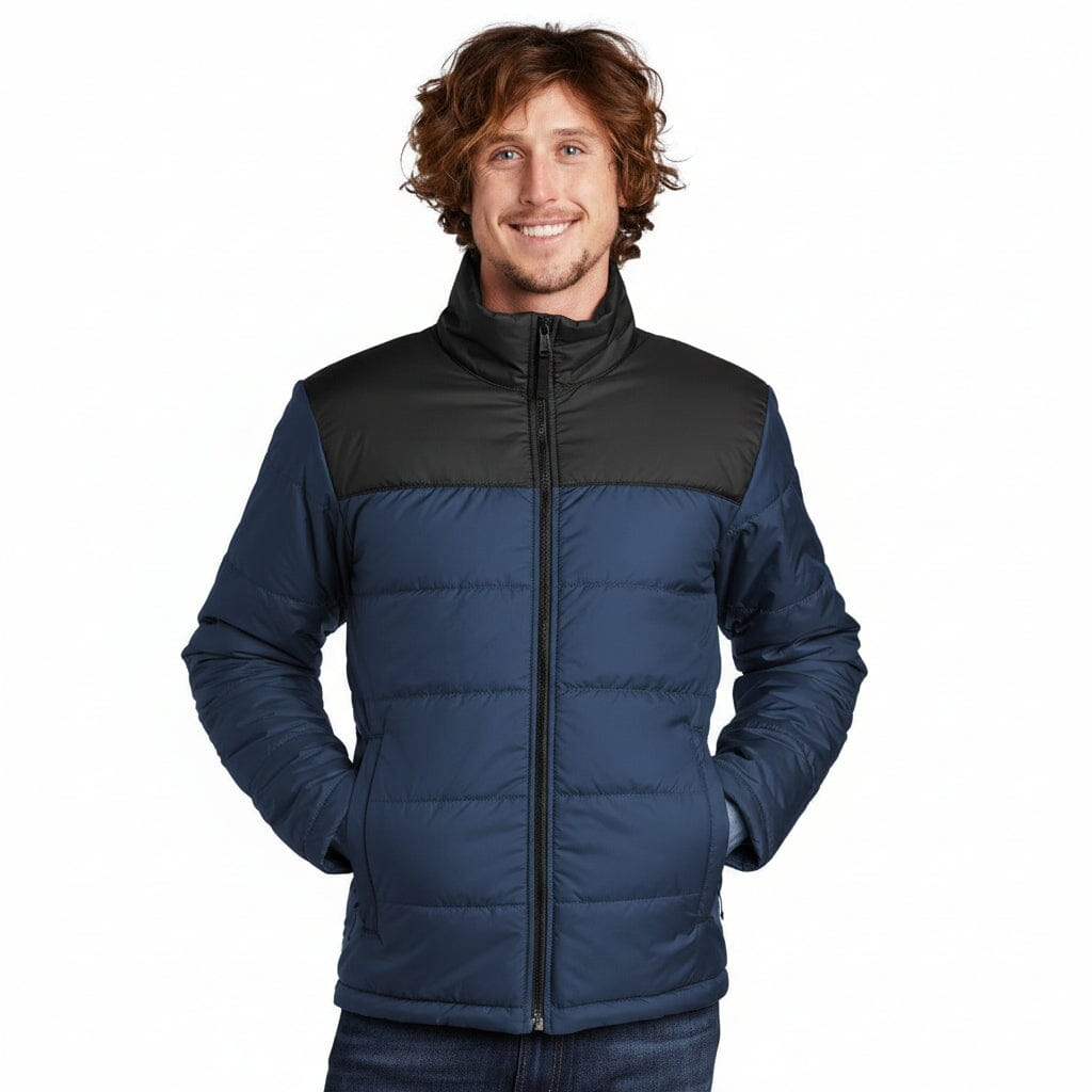 Brustlogo Alltags-Isolierjacke Feingewand Schattiges Blau S 