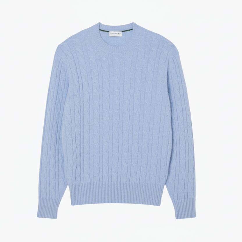 Cable Knit Carded Wool Crew Neck Sweater Feingewand Hellblau S 