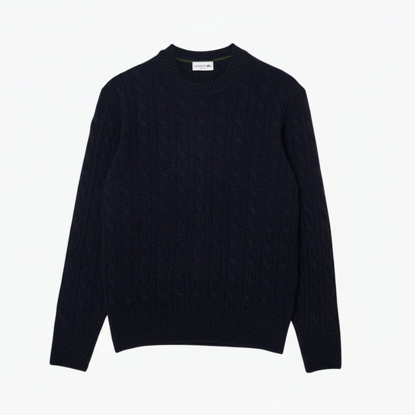 Cable Knit Carded Wool Crew Neck Sweater Feingewand Mitternachtsblau S 