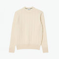Cable Knit Carded Wool Crew Neck Sweater Feingewand Weiß S 