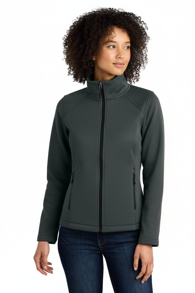 Damen-Softshelljacke mit Brustlogo und Ridgewall-Design Feingewand Dunkelgrau meliert S 